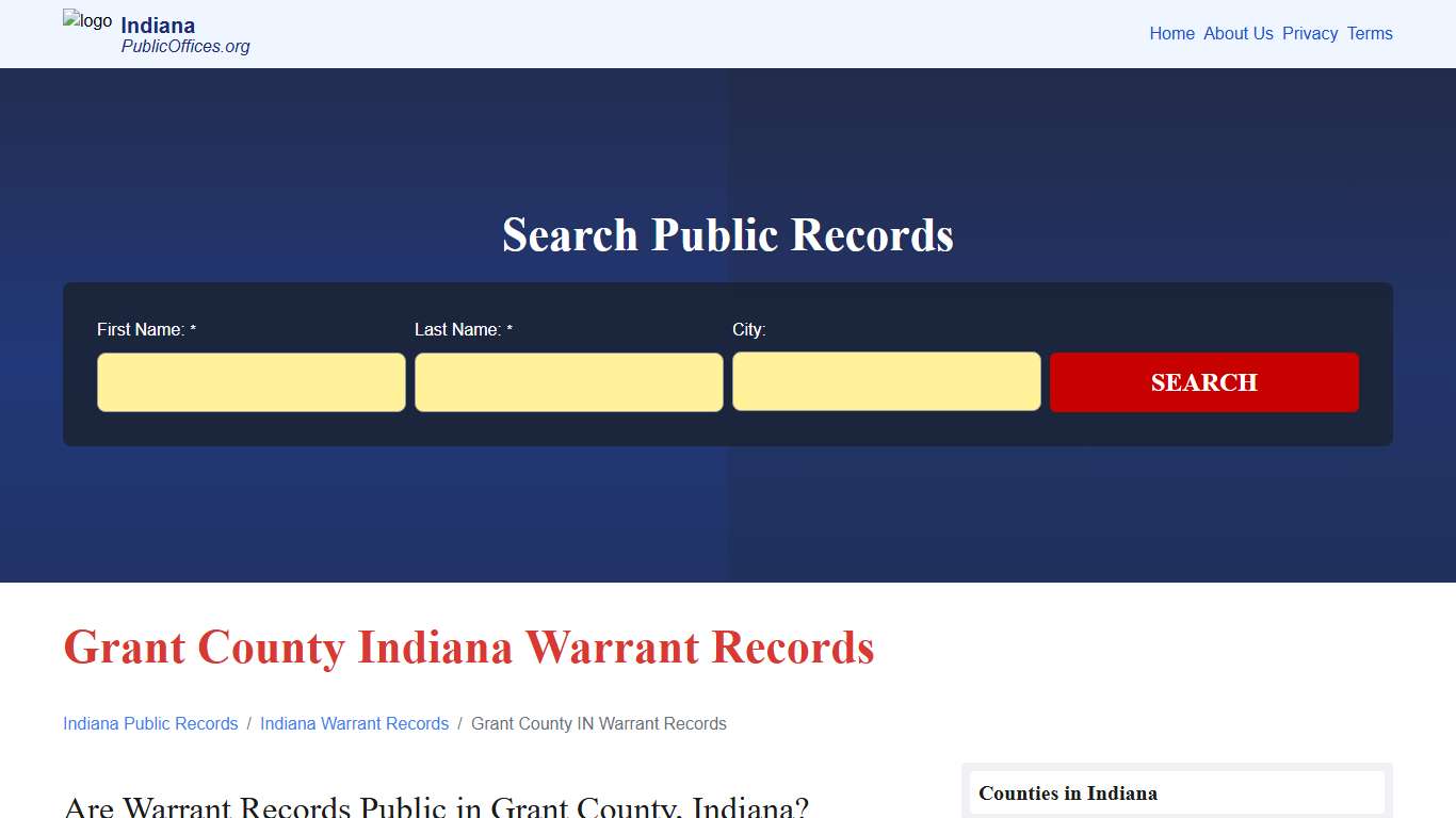 Grant County, IN Warrant Records Search – PublicOffices.org