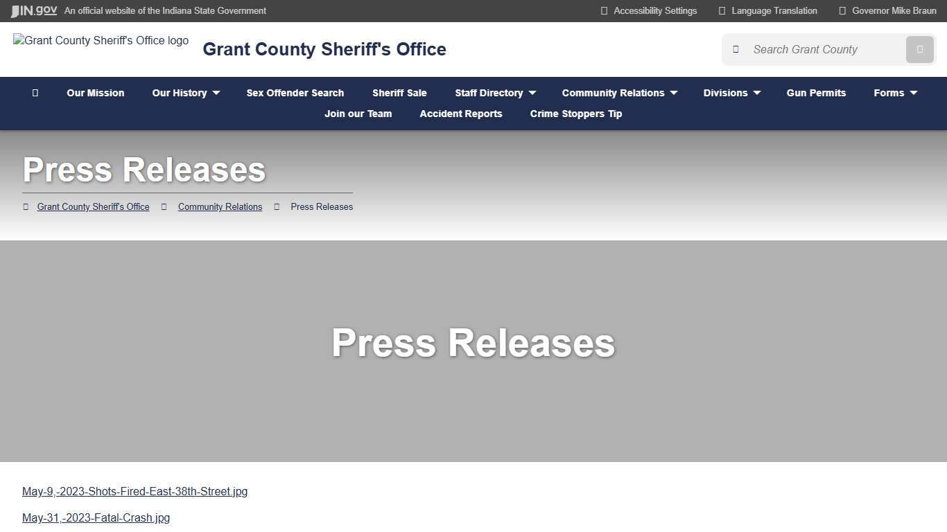 Grant County: Grant County Sheriff's Office: Press Releases